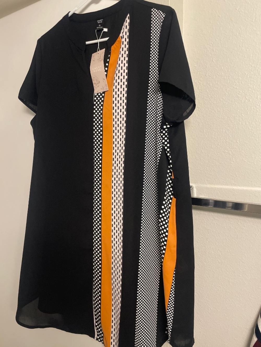 NWT Emery Rose Dress Shirt Dress Women XL Black White Yellow